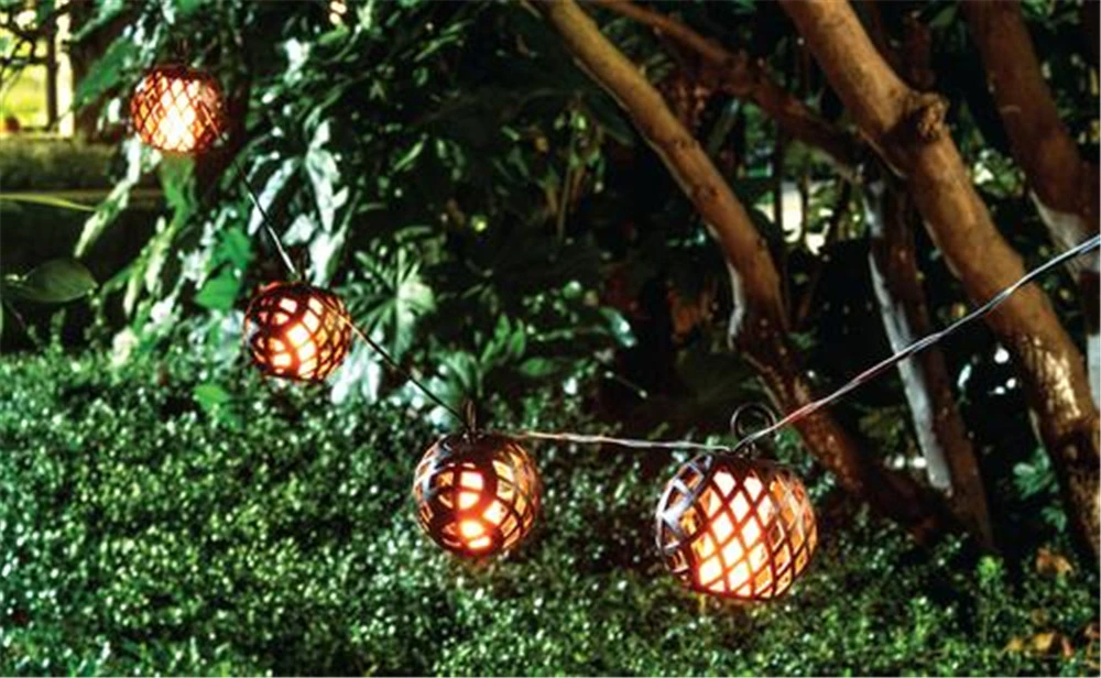 Solar String Lights LED Outdoor Flame String Lights Waterproof Solar Patio Lights with 6 Flame Ball for Patio, Garden