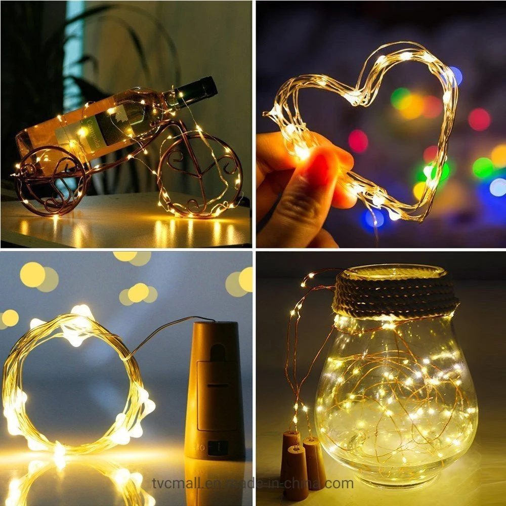 10PCS 2m Solar Wine Bottle Lights 20 LED Cork String Light Copper Wire Fairy Light for Holiday Christmas Party - Warm White