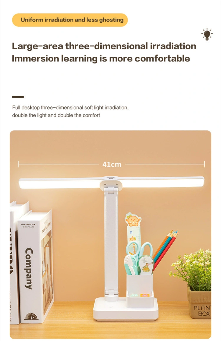 Double Head Desk Lamp USB Rechargeable Stepless Dimming Eye Protection Table Light 3 Color Study Reading Light