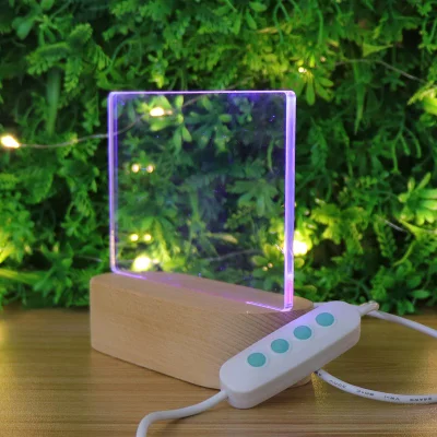3D Blank Acrylic Mood Lamp LED DIY Bedside Night Light Decorative Wood Light Base RGB 7 Color Table Lamp for Children Bedroom